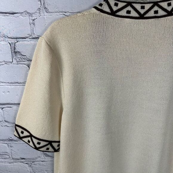 St. John Collection Santana Cream Knit Brown Edging Detail Open Front Cardigan P - Picture 4 of 9